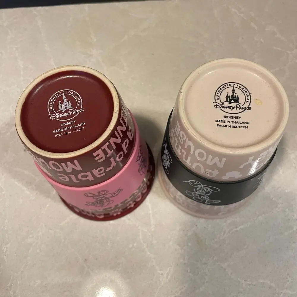 Disney Mickey Mouse and Minnie Mouse tumbler cups  beige and burgundy pink cup